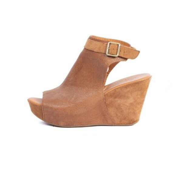 KORK-EASE Berit Wedge Leather Suede Tan Open Toe Buckle NEW Size 7 - Picture 1 of 10